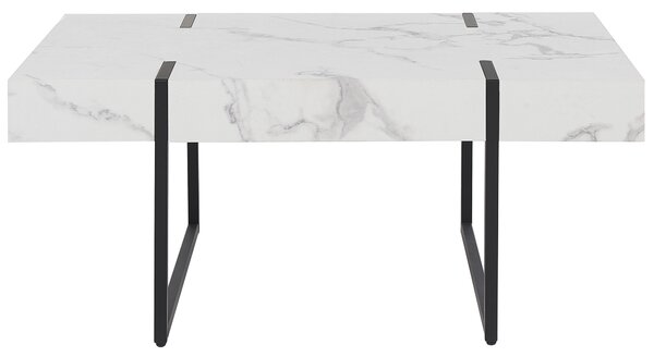 Konferenčný stolík biely MDF 100 x 60 cm čierne kovové nohy doska s mramorovým efektom obdĺžnikový moderný štýl