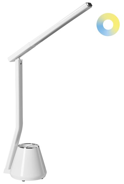 Stolná LED lampa biela syntetický materiál 3 režimy teploty svetla so stmievačom a držiakom na perá nastaviteľné tienidlo moderná kancelária