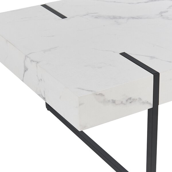 Konferenčný stolík biely MDF 100 x 60 cm čierne kovové nohy doska s mramorovým efektom obdĺžnikový moderný štýl