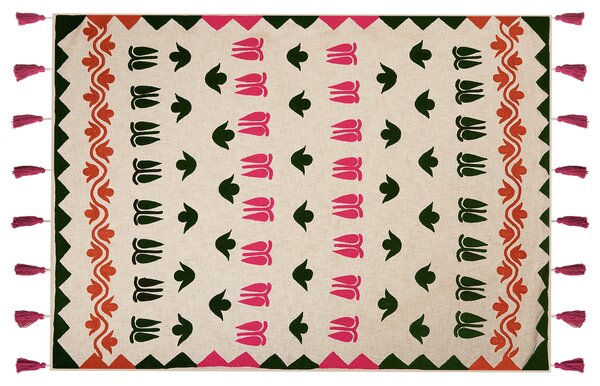 Prikrývka viacfarebná bavlnená 130 x 180 cm ručne vyšívaná so strapcami deka v boho štýle