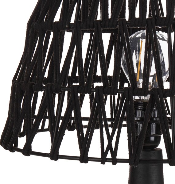 Stolná lampa čierna bavlnené tienidlo podstavec z mangového dreva moderný dizajn doplnky obývacia izba