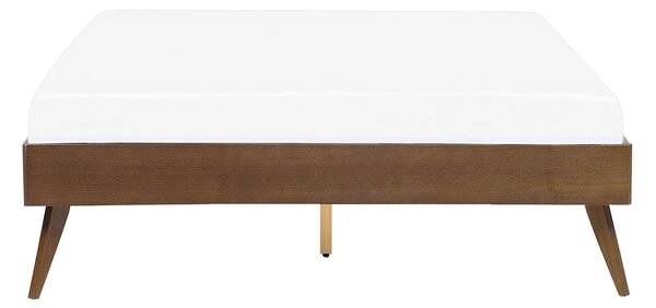 Posteľ tmavý jaseň 140 x 200 cm MDF posteľový rám bez čela s lamelovým roštom spálňa