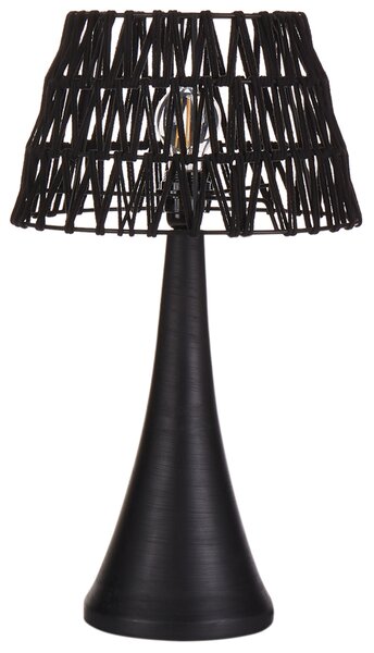 Stolná lampa čierna bavlnené tienidlo podstavec z mangového dreva moderný dizajn doplnky obývacia izba