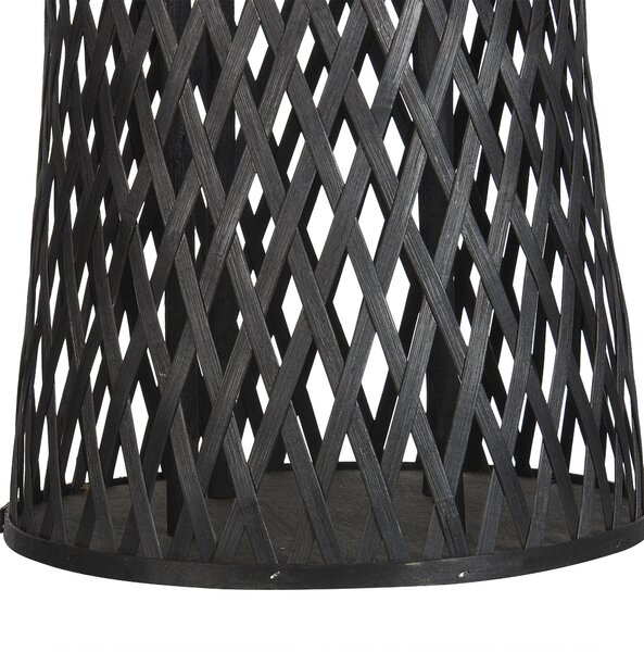 Lampáš na sviečku čierny bambusové drevo 58 cm so skleneným držiakom na sviečku boho štýl interiér