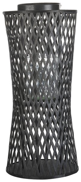 Lampáš na sviečku čierny bambusové drevo 58 cm so skleneným držiakom na sviečku boho štýl interiér