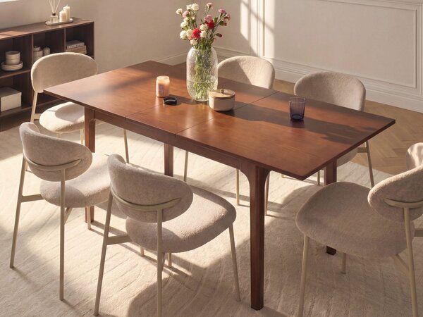 Rozkladací jedálenský stôl tmavý jaseň MDF 160/200 x 90 cm dyhovaná vrchná doska moderný dizajn kuchynský stôl
