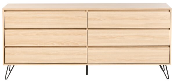 Komoda svetlohnedá drevotriesková doska so 6 zásuvkami minimalistický dizajn spálňa