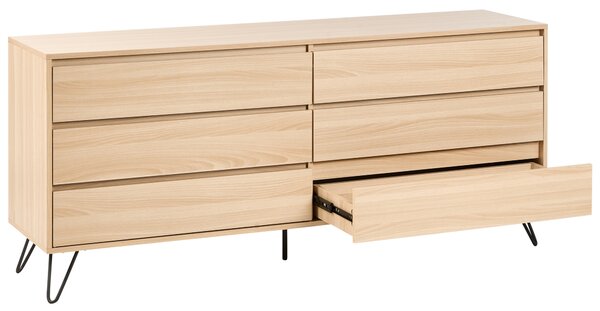 Komoda svetlohnedá drevotriesková doska so 6 zásuvkami minimalistický dizajn spálňa