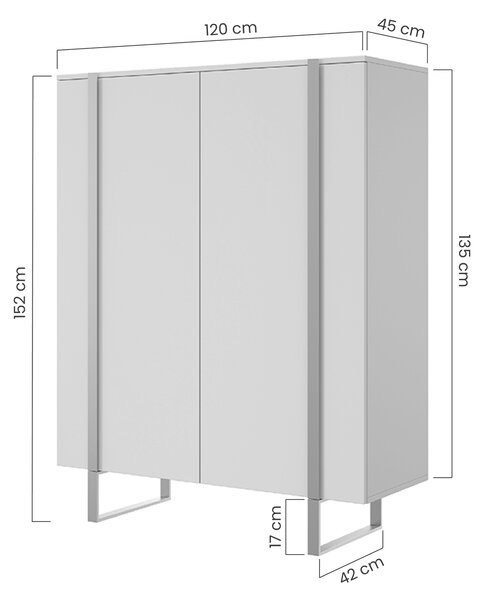 Vysoká komoda Verica 120 cm s dvoma dverami - bisquitový dub / čierne nohy