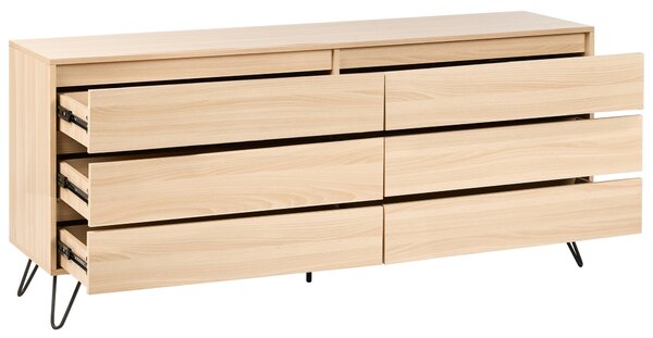 Komoda svetlohnedá drevotriesková doska so 6 zásuvkami minimalistický dizajn spálňa