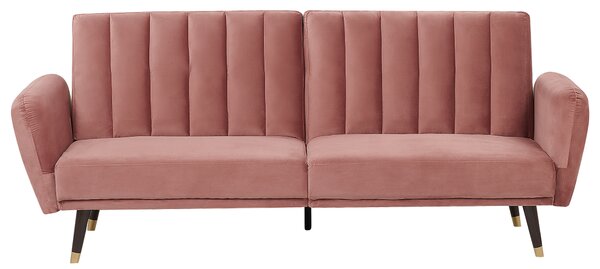 Rozkladacia pohovka ružová zamatové čalúnenie vhodná na spanie elegantná moderná obývacia izba spálňa
