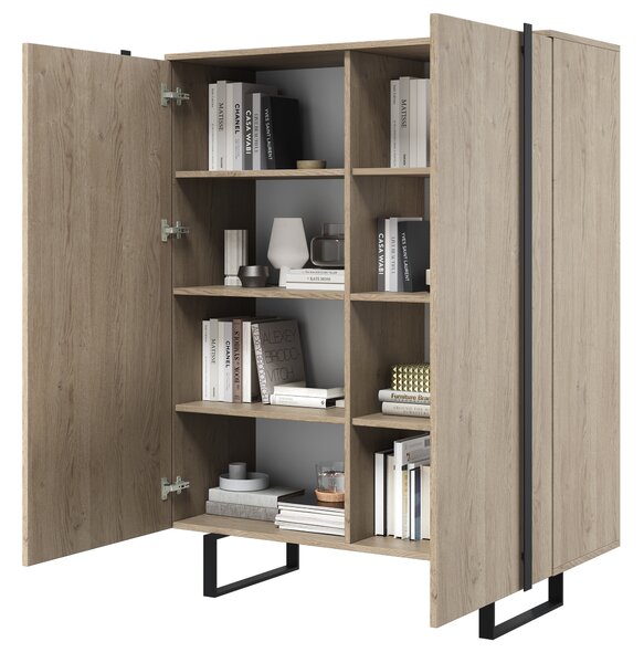 Vysoká komoda Verica 120 cm s dvoma dverami - bisquitový dub / čierne nohy