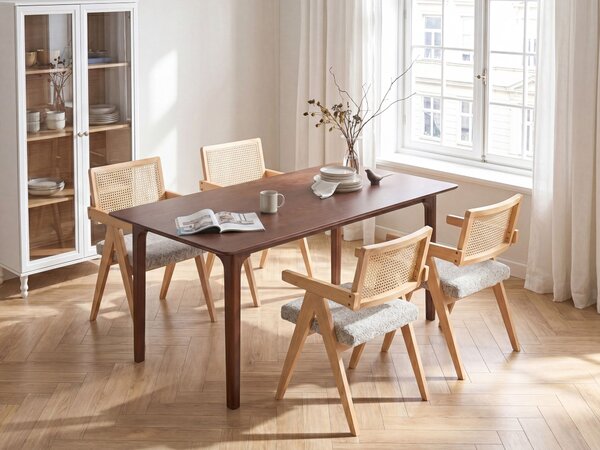 Jedálenský stôl tmavý jaseň MDF 160 x 90 cm jaseňová dýhovaná vrchná doska moderný dizajn kuchynský stôl