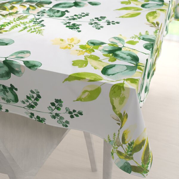 Biante Bavlnený obdĺžnikový obrus Sandra SA-244 Zelený eukalyptus na bielom 50x100 cm