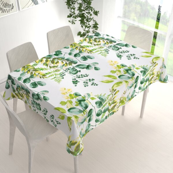 Biante Bavlnený obdĺžnikový obrus Sandra SA-244 Zelený eukalyptus na bielom 50x100 cm