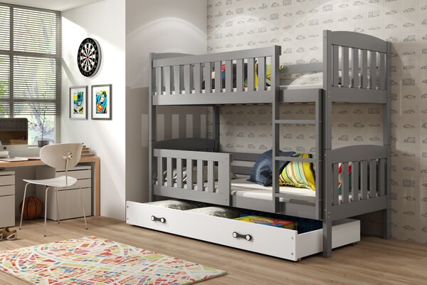 Interbeds Poschodová posteľ Kubus grafit so šuplíkom190cm x 90cm - biela