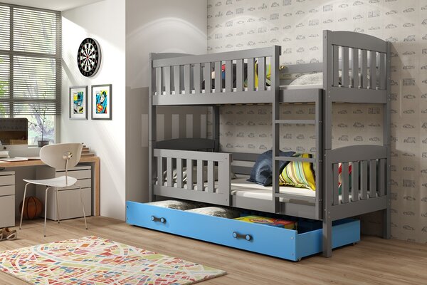 Interbeds Poschodová posteľ Kubus grafit so šuplíkom190cm x 90cm - modrá