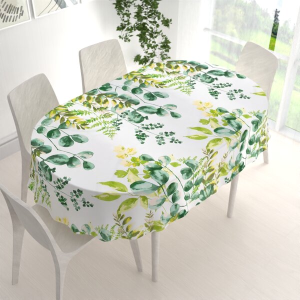 Biante Bavlnený oválny obrus Sandra SA-244 Zelený eukalyptus na bielom 100x140 cm