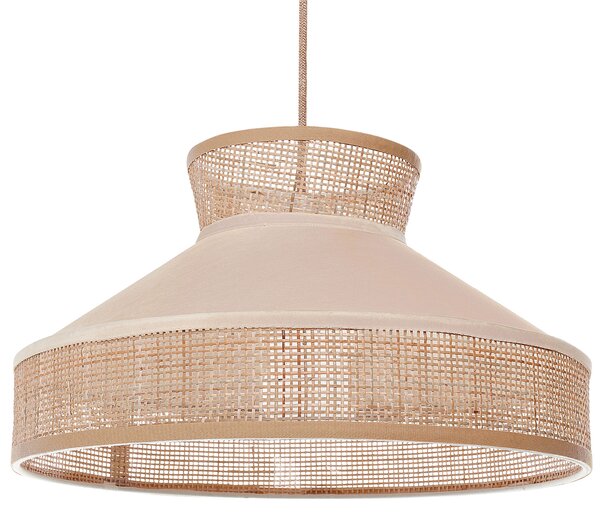 Závesná lampa béžový zamat prírodné ratanové tienidlo boho dizajn závesné svietidlo