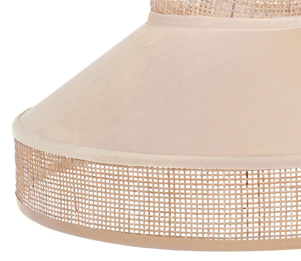 Závesná lampa béžový zamat prírodné ratanové tienidlo boho dizajn závesné svietidlo