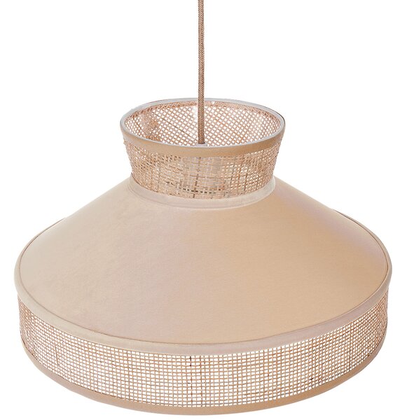 Závesná lampa béžový zamat prírodné ratanové tienidlo boho dizajn závesné svietidlo