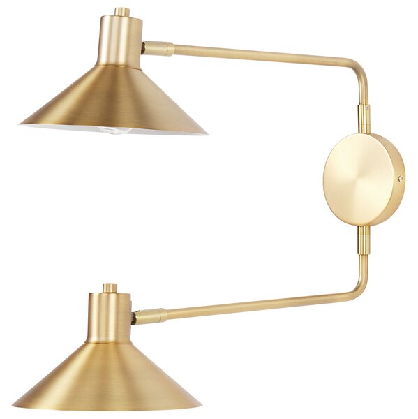 Nástenná lampa zlatá kovová oceľová s 2 tienidlami nastaviteľné ramená moderná industriálna obývacia izba spálňa