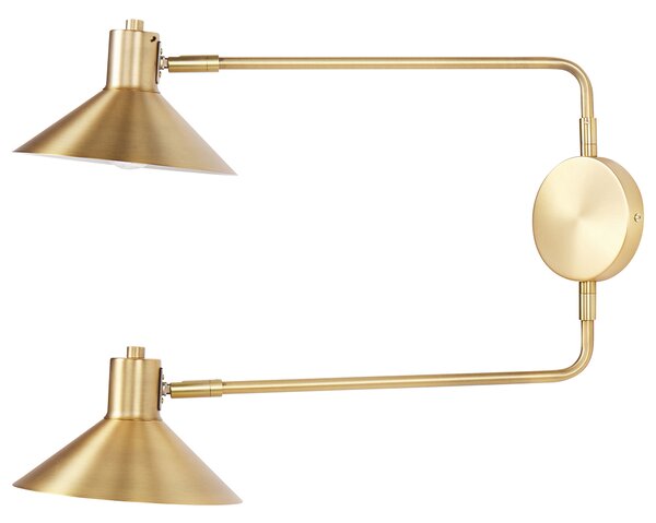 Nástenná lampa zlatá kovová oceľová s 2 tienidlami nastaviteľné ramená moderná industriálna obývacia izba spálňa