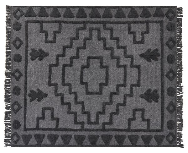 Deka sivá bavlnená 200 x 220 cm veľká posteľná prikrývka so strapcami vzorovaná boho štýl