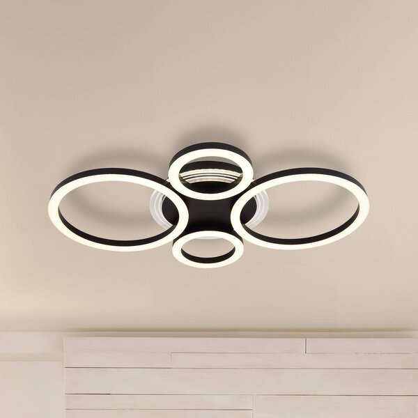 Stropné LED svetlo Loretta, čierne, kovové, 53 cm,, Čierna, Obývacia izba / jedáleň, kov