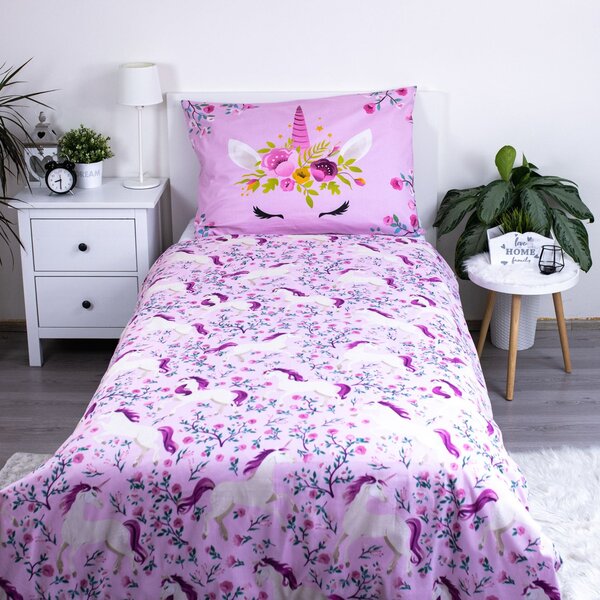 Jerry Fabrics Bavlnené obliečky 140x200 + 70x90 cm - Jednorožec Flowers