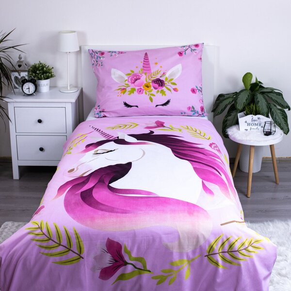 Jerry Fabrics Bavlnené obliečky 140x200 + 70x90 cm - Jednorožec Flowers