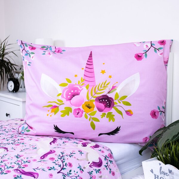 Jerry Fabrics Bavlnené obliečky 140x200 + 70x90 cm - Jednorožec Flowers