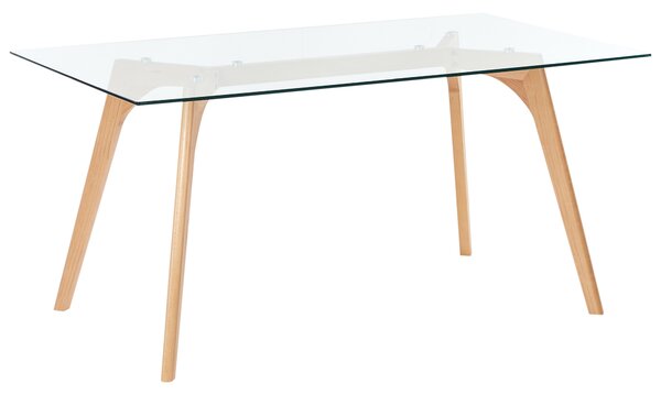 Priehľadný jedálenský stôl so sklenenými doskami s rozmermi 160 x 90 cm, obdĺžnikový, škandinávsky moderný