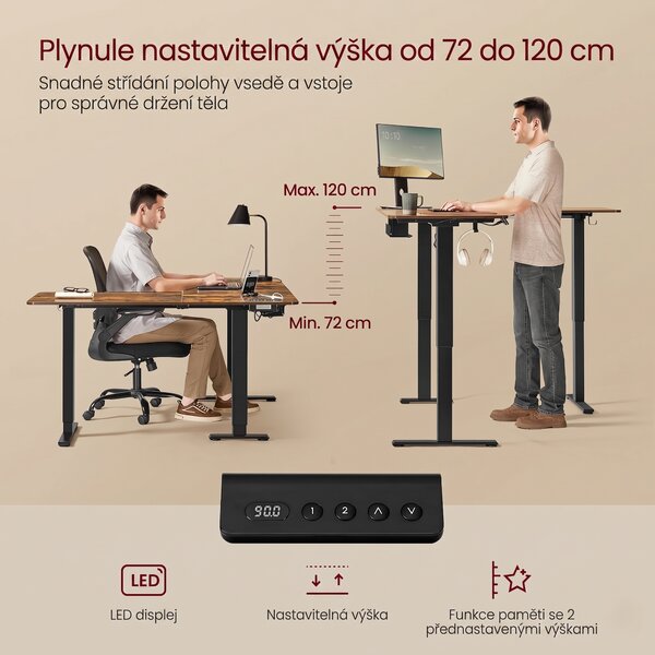 SONGMICS Rohový výškově nastavitelný pracovní stůl Vasagle Grey 160 cm hnědý/černý