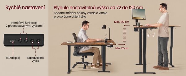 SONGMICS Rohový výškově nastavitelný pracovní stůl Vasagle Grey 160 cm hnědý/černý