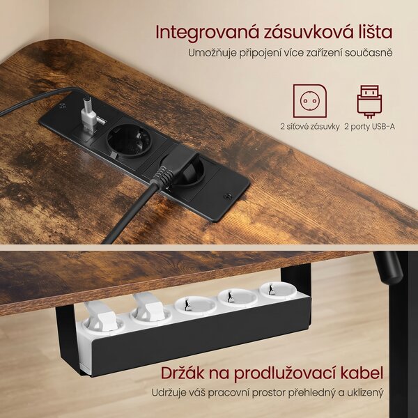 SONGMICS Rohový výškově nastavitelný pracovní stůl Vasagle Grey 160 cm hnědý/černý
