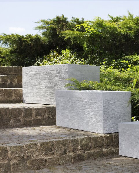 Kvetináč biely zmes hliny a vlákien 80 x 37 x 38 cm obdĺžnikový tvar moderný štýl interiér exteriér