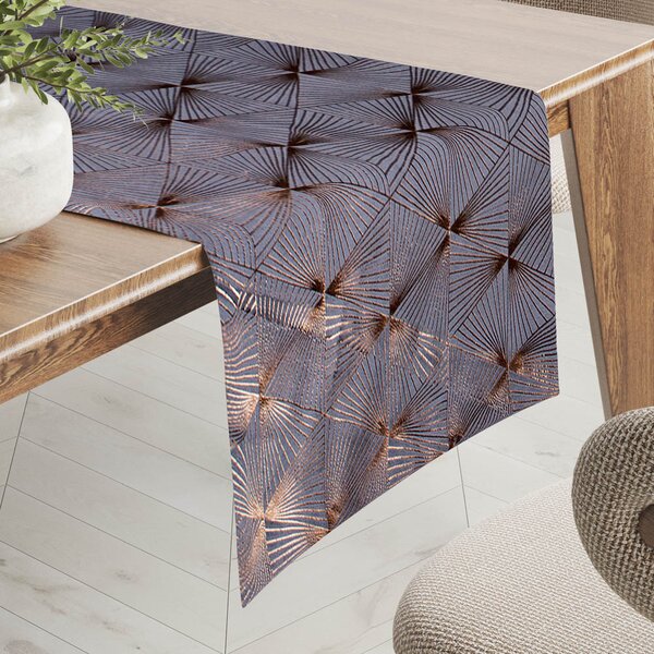 Biante Zamatový behúň na stôl Isabela IBL-003 Rose Gold trojuholníky na sivom 20x120 cm