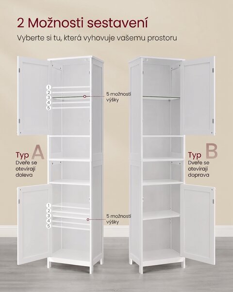 SONGMICS Vysoká koupelnová skříňka s LED osvětlením Vasagle Asmi 40 cm bílá