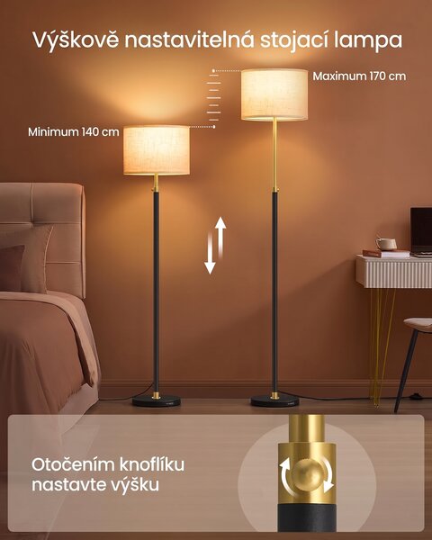 SONGMICS Výškově nastavitelná stojací lampa Vasagle Eupho zlatá/černá