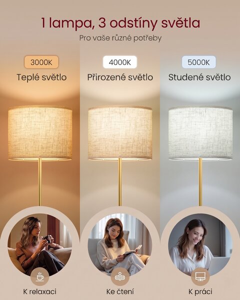 SONGMICS Výškově nastavitelná stojací lampa Vasagle Eupho zlatá/černá