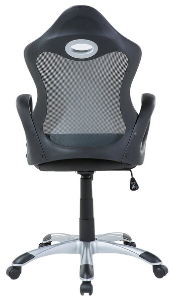 Otočná kancelárska stolička sivá a zelená naklápacie operadlo zo sieťoviny nastaviteľná výška sedadla ergonomické kreslo