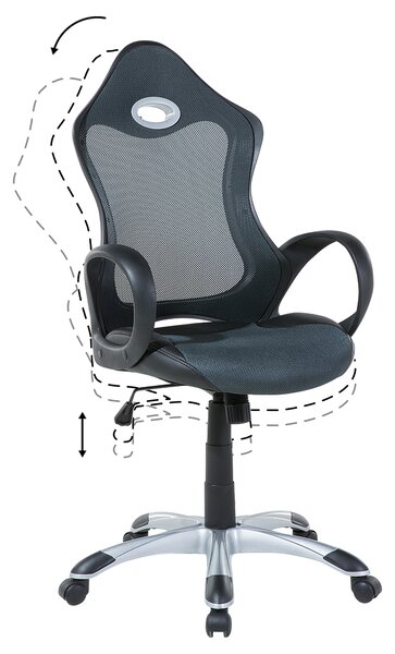 Otočná kancelárska stolička sivá a zelená naklápacie operadlo zo sieťoviny nastaviteľná výška sedadla ergonomické kreslo