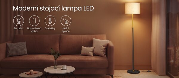 SONGMICS Výškově nastavitelná stojací lampa Vasagle Eupho zlatá/černá