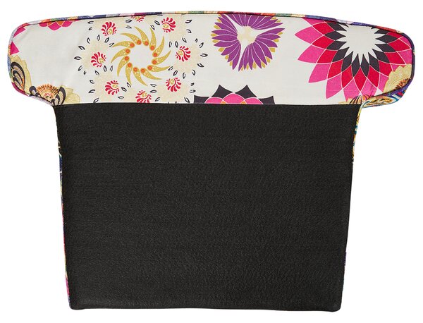 Kreslo viacfarebné modrá tkanina patchwork prešívanie s gombíkmi drevené nohy retro dizajn