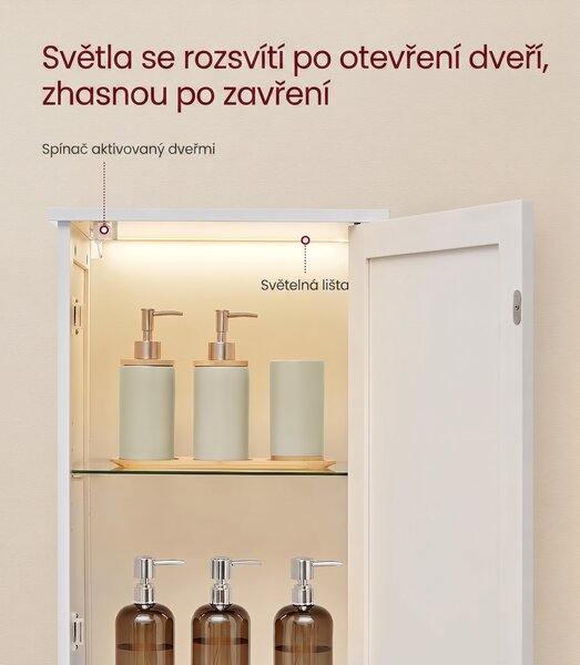 SONGMICS Vysoká koupelnová skříňka s LED osvětlením Vasagle Asmi 40 cm bílá