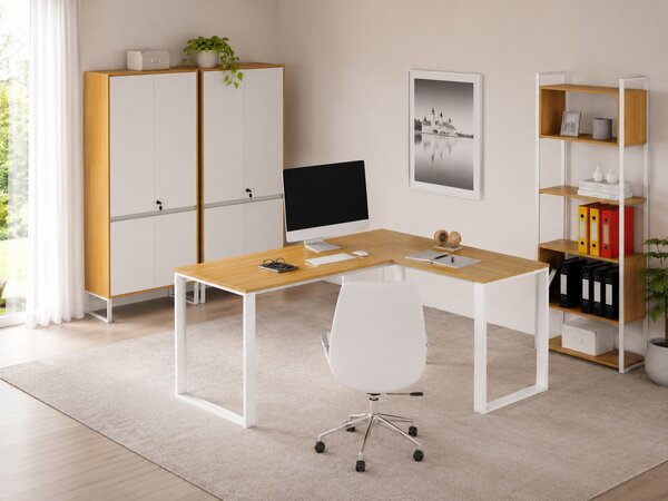 Rohový kancelársky stôl Houseland Nuvia Home 03 160 cm dub/biely