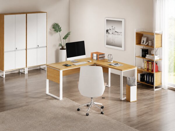 Rohový kancelársky stôl Houseland Nuvia Home 01 160 cm dub/biely