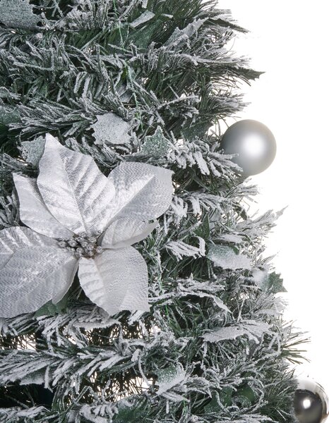 Umelý vianočný stromček biely syntetický materiál 185 cm zasnežený skladací s LED svetielkami