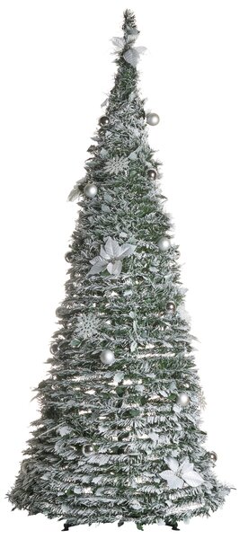 Umelý vianočný stromček biely syntetický materiál 185 cm zasnežený skladací s LED svetielkami